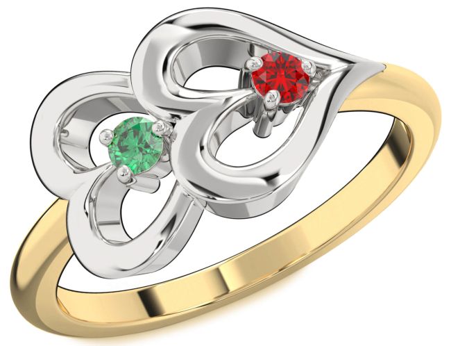 Gold Silver Heart Two Stone Promise Ring