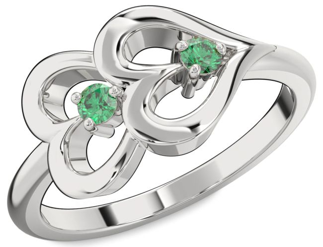 Emerald White Gold Heart Two Stone Birthstone Ring