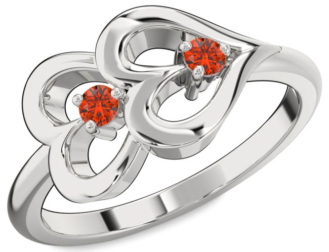 Fire Opal White Gold Heart Two Stone Ring