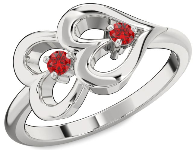 Ruby Platinum Heart Two Stone Birthstone Ring