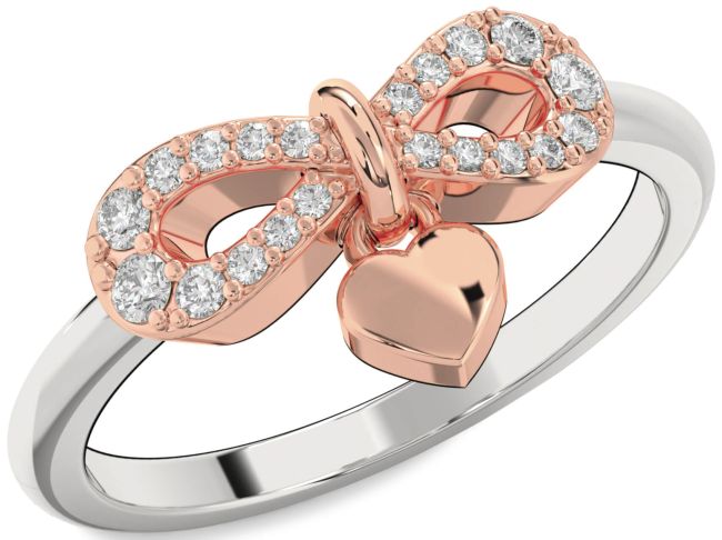 Diamond Rose Gold Silver Infinity Heart Lock Ring