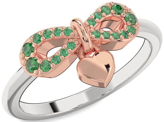 Emerald Rose Gold Silver Infinity Heart Lock Ring