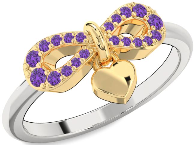 Amethyst Gold Silver Infinity Heart Lock Ring