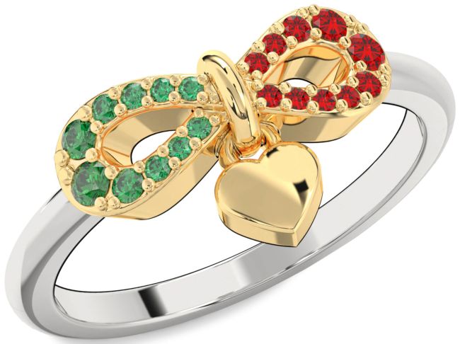 Emerald & Ruby Platinum & Yellow Gold Infinity Heart Lock Promise Ring