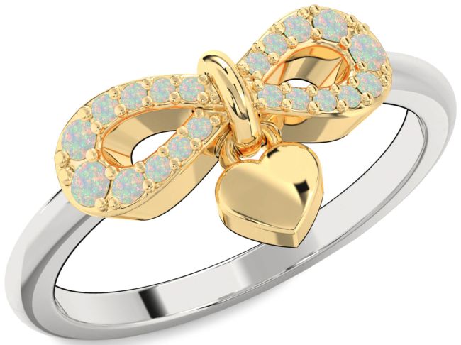 Opal Silver & 10K gold Infinity Heart Lock Ring