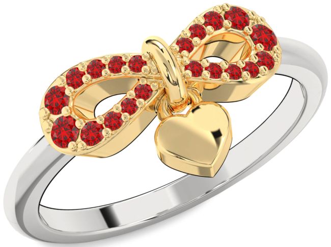 Ruby Gold Silver Infinity Heart Lock Ring