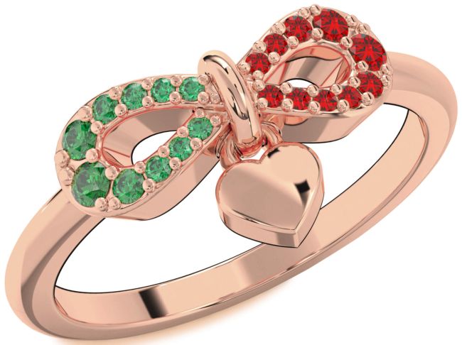 Emerald & Ruby Rose Gold Silver Infinity Heart Lock Promise Ring