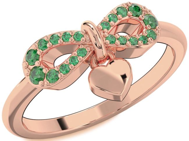 Emerald Rose Gold Infinity Heart Lock Ring