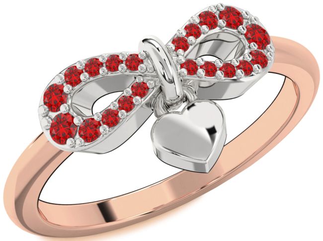 Ruby White Rose Gold Infinity Heart Lock Ring