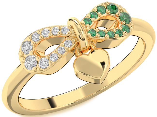 Emerald & Diamond Gold Infinity Heart Lock Promise Ring