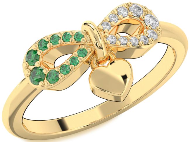 Diamond & Emerald Gold Infinity Heart Lock Promise Ring