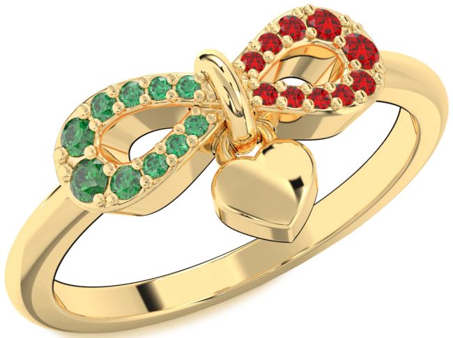 Emerald & Ruby Gold Infinity Heart Lock Promise Ring