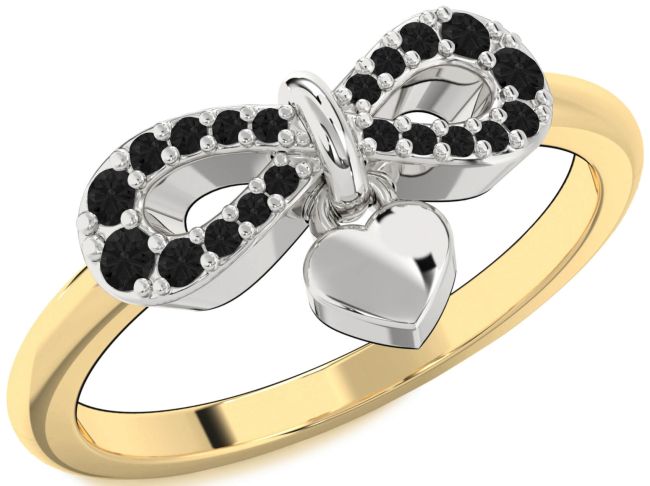Black Diamond Gold Silver Infinity Heart Lock Ring