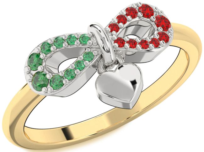 Emerald & Ruby Gold Silver Infinity Heart Lock Promise Ring