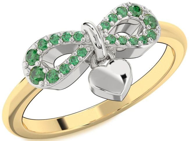 Emerald Gold Silver Infinity Heart Lock Ring