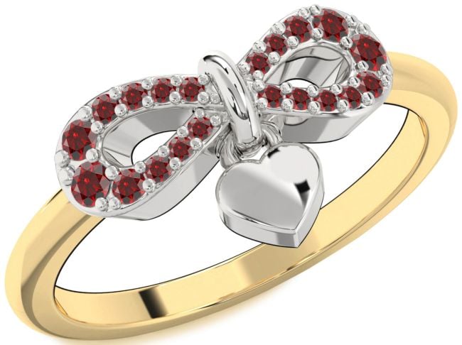 Garnet Gold Silver Infinity Heart Lock Ring