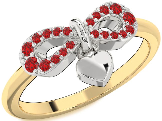 Ruby White Yellow Gold Infinity Heart Lock Ring