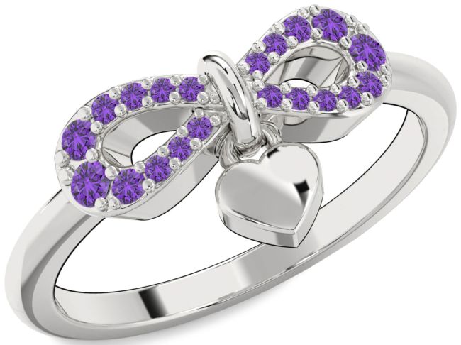 Amethyst Platinum Infinity Heart Lock Ring