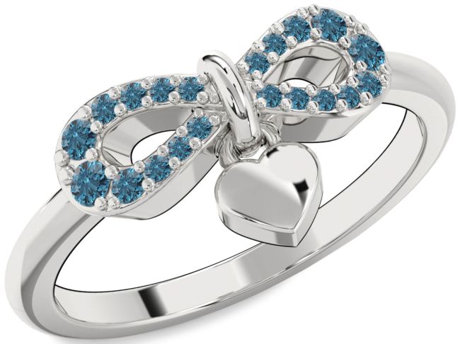 Blue Diamond Silver Infinity Heart Lock Ring