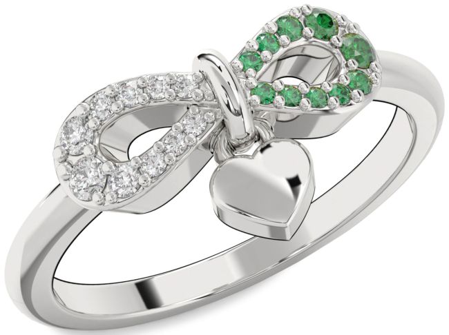 Emerald & Diamond Silver Infinity Heart Lock Promise Ring