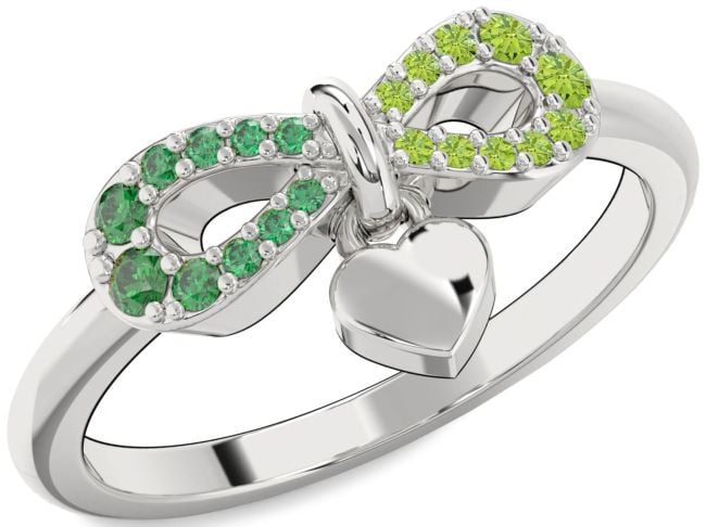 Emerald & Peridot Platinum Infinity Heart Lock Promise Ring