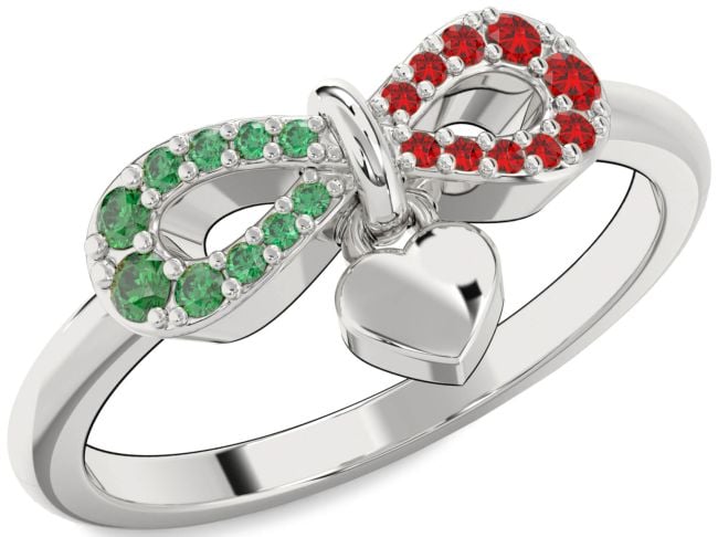 Emerald & Ruby Platinum Infinity Heart Lock Promise Ring