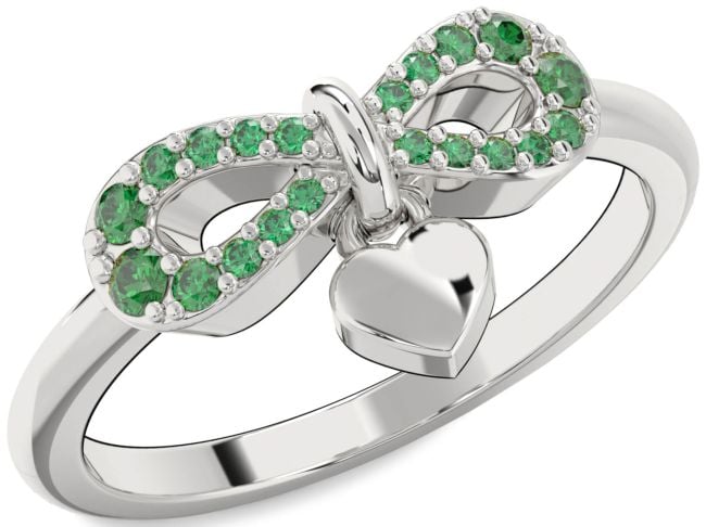 Emerald Platinum Infinity Heart Lock Ring