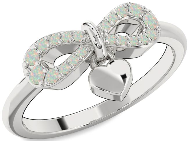 Opal Platinum Infinity Heart Lock Ring