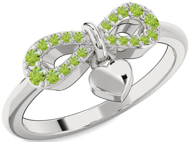 Peridot Silver Infinity Heart Lock Ring