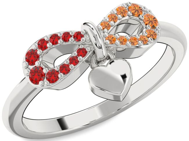 Ruby & Citrine Silver Infinity Heart Lock Promise Ring