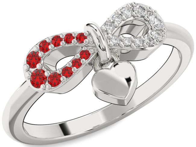Diamond & Ruby Silver Infinity Heart Lock Promise Ring