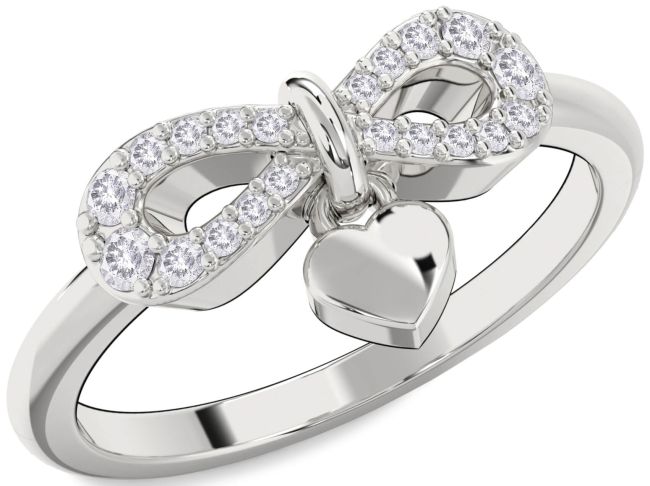 Salt & Pepper Diamond Silver Infinity Heart Lock Ring