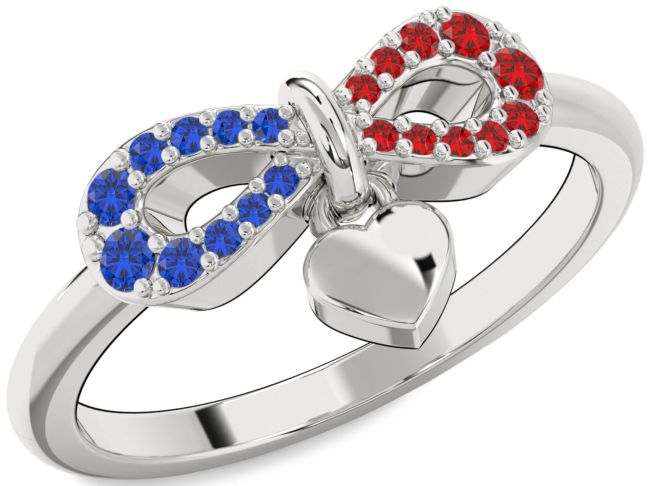 Blue Sapphire & Ruby Silver Infinity Heart Lock Promise Ring