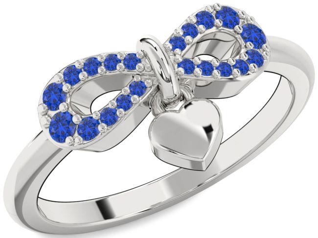 Blue Sapphire Silver Infinity Heart Lock Ring