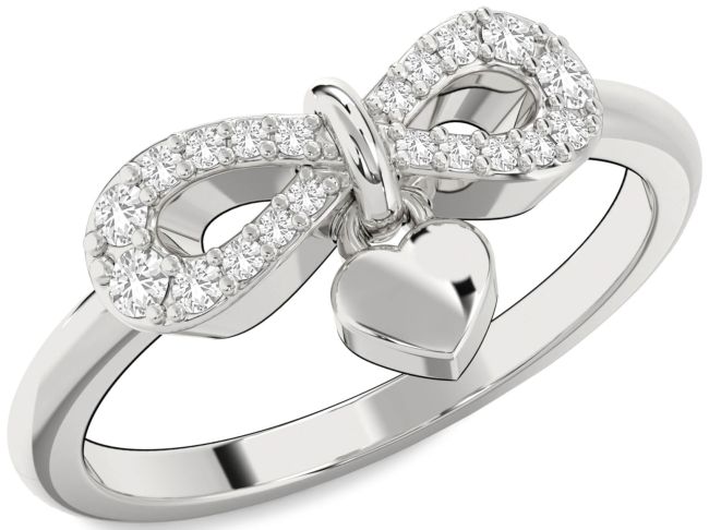White Sapphire Silver Infinity Heart Lock Ring