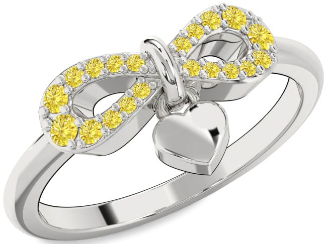 Yellow Diamond Platinum Infinity Heart Lock Ring