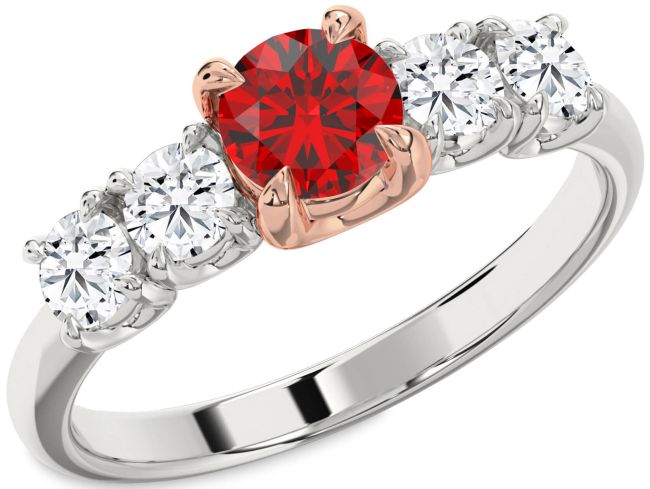 Diamond Ruby Rose Gold Silver Round Engagement Ring