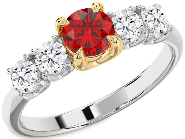 Diamond Ruby Silver & 10K gold Round Engagement Ring