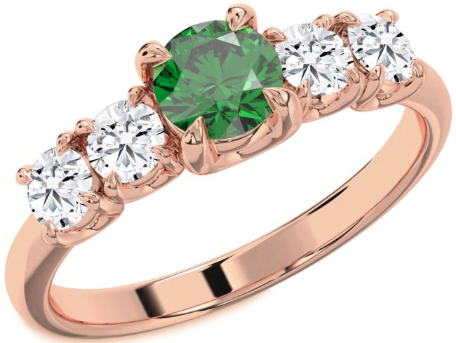 Diamond Emerald Rose Gold Round Engagement Ring