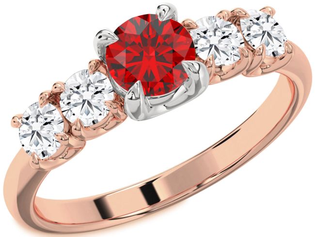Diamond Ruby Rose Gold Silver Round Engagement Ring