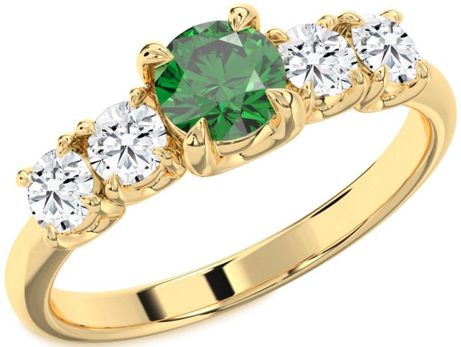 Diamond Emerald Gold Round Engagement Ring