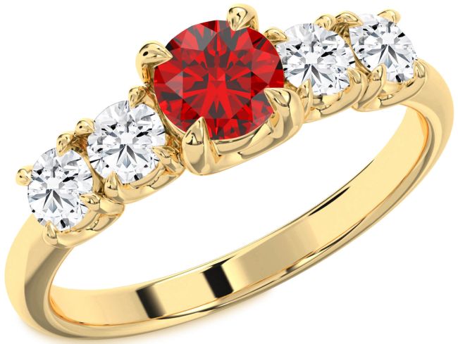 Diamond Ruby Gold Round Engagement Ring