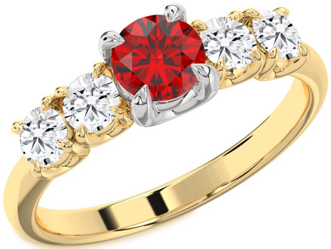 Diamond Ruby Gold Silver Round Engagement Ring