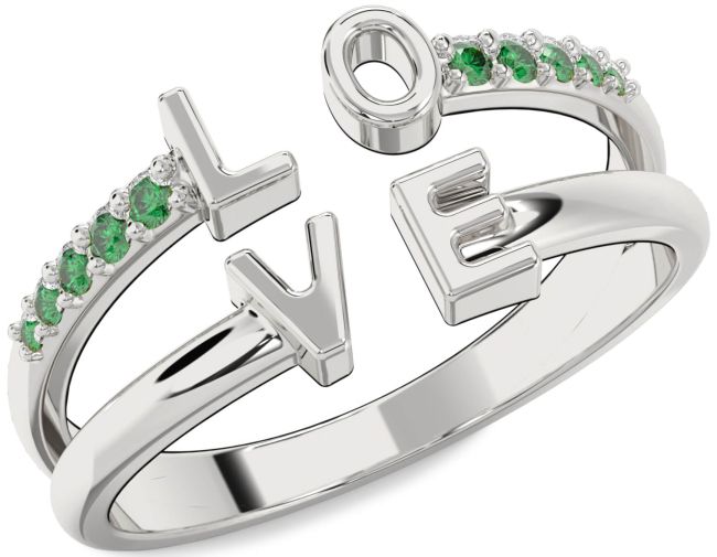 Emerald Platinum Love Round Ring