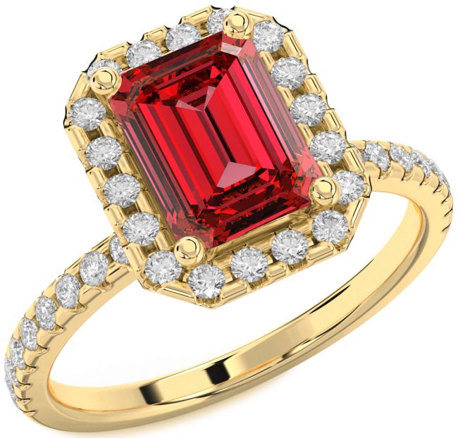 Diamond Ruby Gold Halo Ruby Cut Pave Engagement Ring