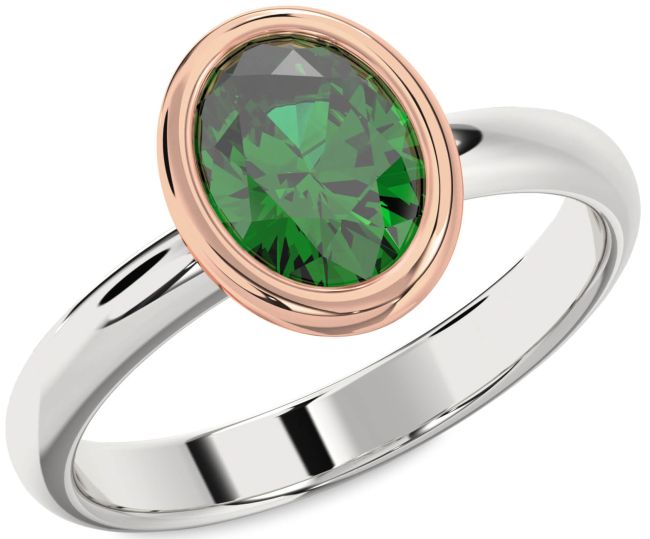 Emerald Platinum & Rose Gold Oval Solitaire Engagement Ring