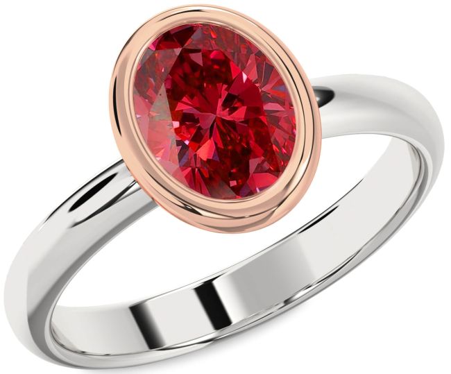 Ruby Rose Gold Silver Oval Solitaire Engagement Ring