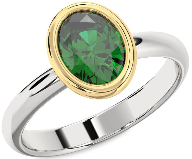 Emerald Platinum & Yellow Gold Oval Solitaire Engagement Ring