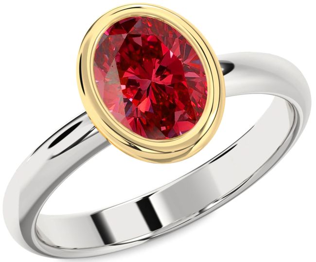 Ruby Silver & 10K gold Oval Solitaire Engagement Ring