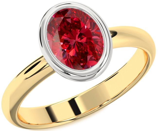 Ruby Gold Silver Oval Solitaire Engagement Ring